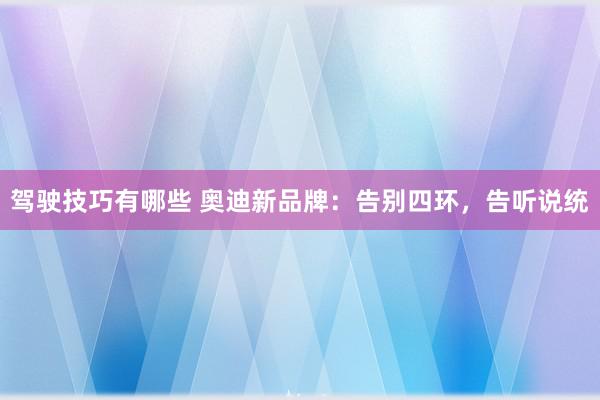 驾驶技巧有哪些 奥迪新品牌：告别四环，告听说统