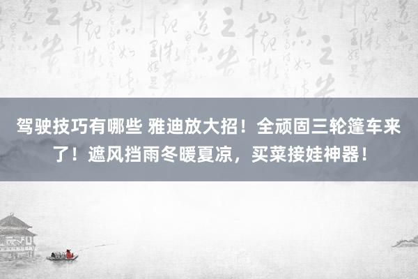 驾驶技巧有哪些 雅迪放大招！全顽固三轮篷车来了！遮风挡雨冬暖夏凉，买菜接娃神器！