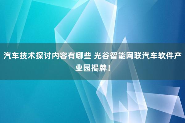 汽车技术探讨内容有哪些 光谷智能网联汽车软件产业园揭牌！