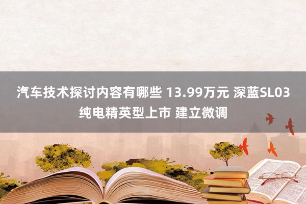 汽车技术探讨内容有哪些 13.99万元 深蓝SL03纯电精英型上市 建立微调