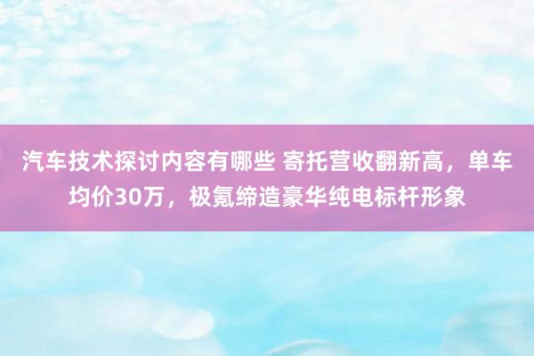 汽车技术探讨内容有哪些 寄托营收翻新高，单车均价30万，极氪缔造豪华纯电标杆形象