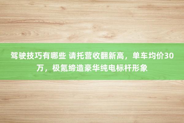 驾驶技巧有哪些 请托营收翻新高，单车均价30万，极氪缔造豪华纯电标杆形象