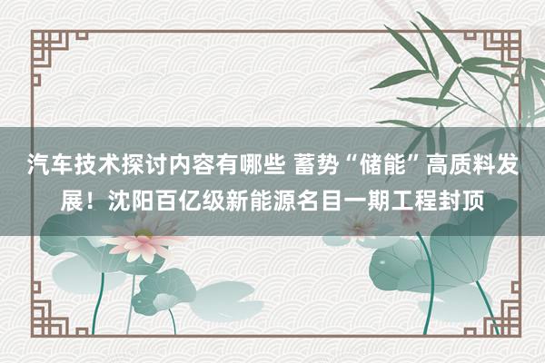 汽车技术探讨内容有哪些 蓄势“储能”高质料发展！沈阳百亿级新能源名目一期工程封顶