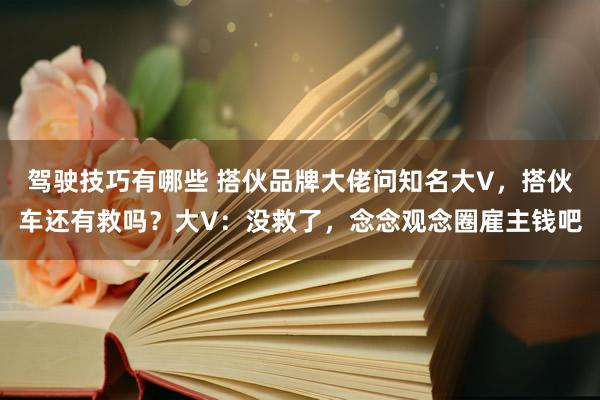 驾驶技巧有哪些 搭伙品牌大佬问知名大V，搭伙车还有救吗？大V：没救了，念念观念圈雇主钱吧