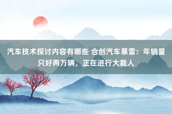 汽车技术探讨内容有哪些 合创汽车暴雷：年销量只好两万辆，正在进行大裁人