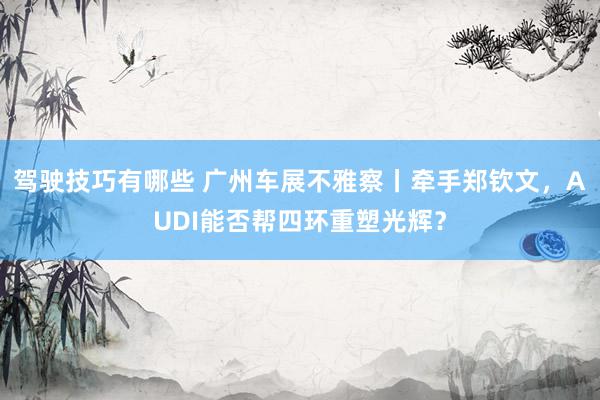 驾驶技巧有哪些 广州车展不雅察丨牵手郑钦文，AUDI能否帮四环重塑光辉？