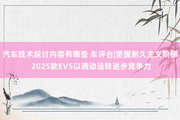 汽车技术探讨内容有哪些 车评台|坚握耐久主义阶梯 2025款EV5以调动运转进步竞争力