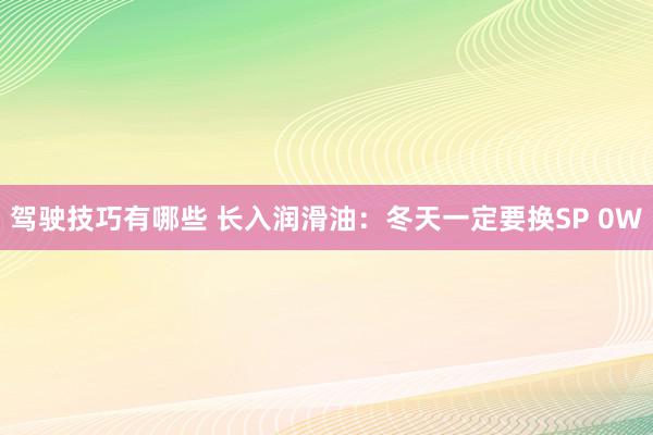 驾驶技巧有哪些 长入润滑油：冬天一定要换SP 0W