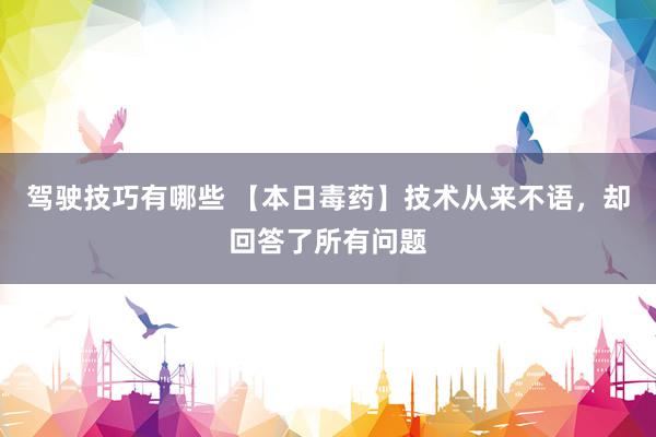 驾驶技巧有哪些 【本日毒药】技术从来不语，却回答了所有问题