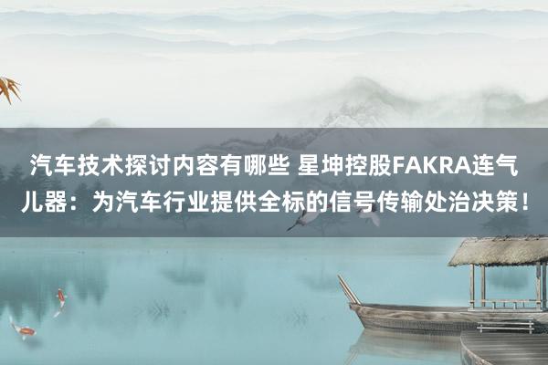 汽车技术探讨内容有哪些 星坤控股FAKRA连气儿器：为汽车行业提供全标的信号传输处治决策！