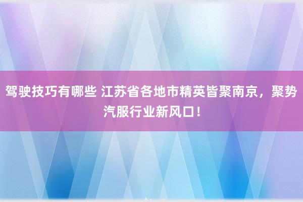 驾驶技巧有哪些 江苏省各地市精英皆聚南京，聚势汽服行业新风口！