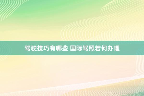 驾驶技巧有哪些 国际驾照若何办理