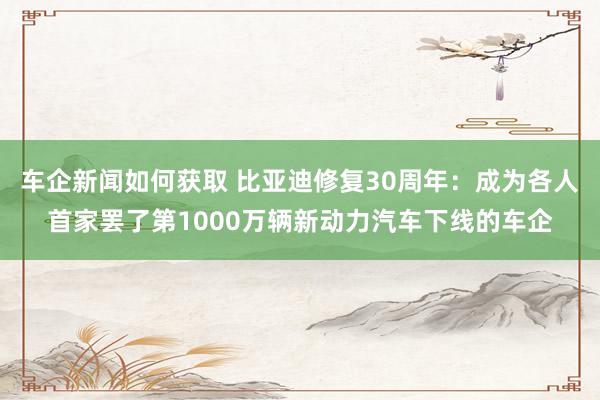 车企新闻如何获取 比亚迪修复30周年：成为各人首家罢了第1000万辆新动力汽车下线的车企