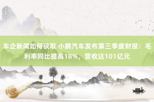 车企新闻如何获取 小鹏汽车发布第三季度财报：毛利率同比提高18%，营收达101亿元