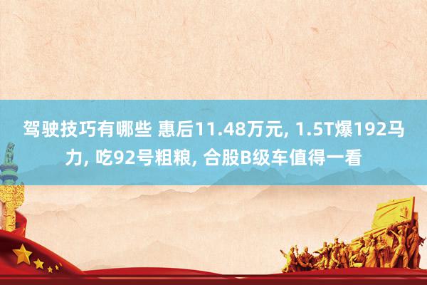 驾驶技巧有哪些 惠后11.48万元, 1.5T爆192马力, 吃92号粗粮, 合股B级车值得一看