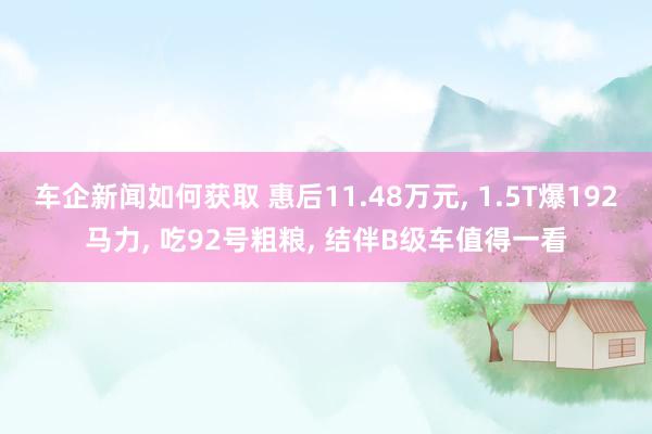 车企新闻如何获取 惠后11.48万元, 1.5T爆192马力, 吃92号粗粮, 结伴B级车值得一看