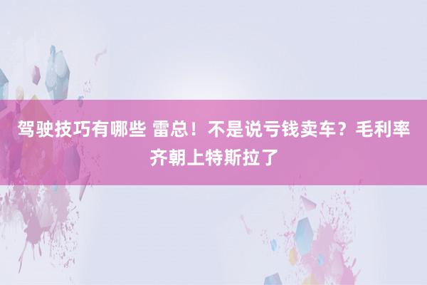 驾驶技巧有哪些 雷总！不是说亏钱卖车？毛利率齐朝上特斯拉了