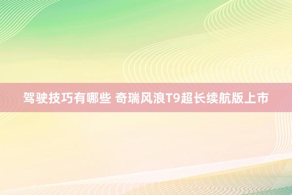 驾驶技巧有哪些 奇瑞风浪T9超长续航版上市