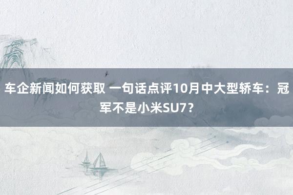 车企新闻如何获取 一句话点评10月中大型轿车：冠军不是小米SU7？