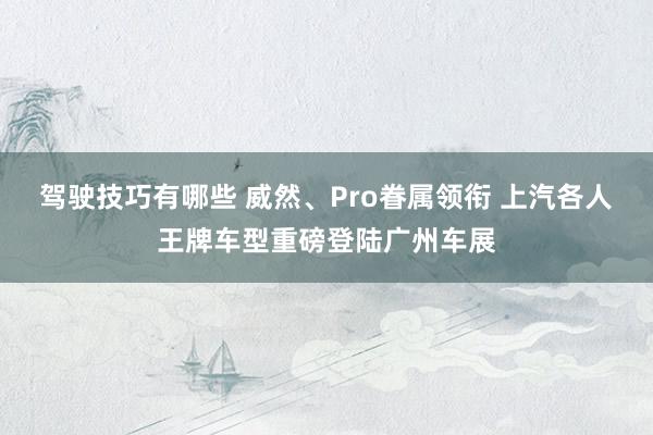 驾驶技巧有哪些 威然、Pro眷属领衔 上汽各人王牌车型重磅登陆广州车展