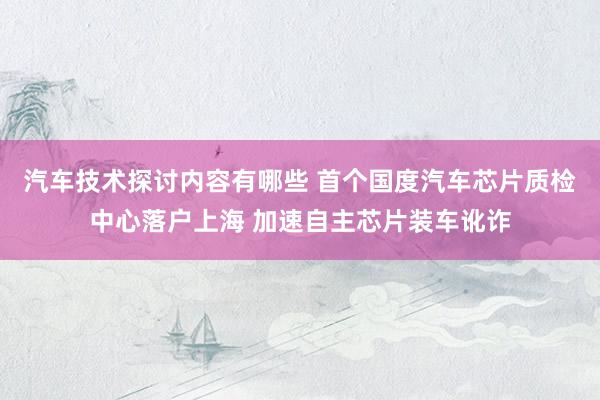 汽车技术探讨内容有哪些 首个国度汽车芯片质检中心落户上海 加速自主芯片装车讹诈