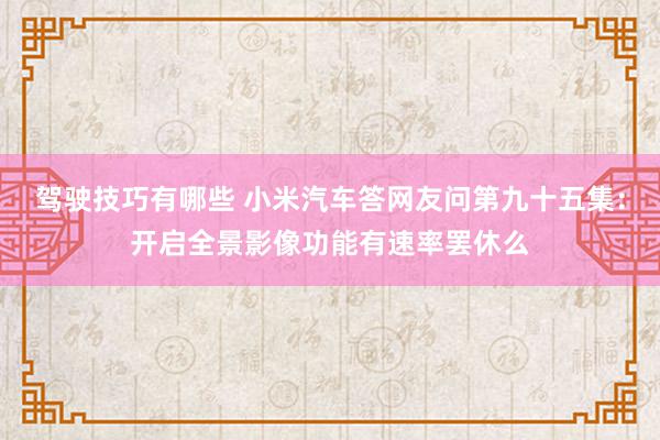 驾驶技巧有哪些 小米汽车答网友问第九十五集：开启全景影像功能有速率罢休么