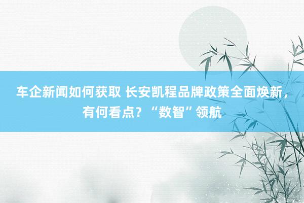 车企新闻如何获取 长安凯程品牌政策全面焕新，有何看点？“数智”领航