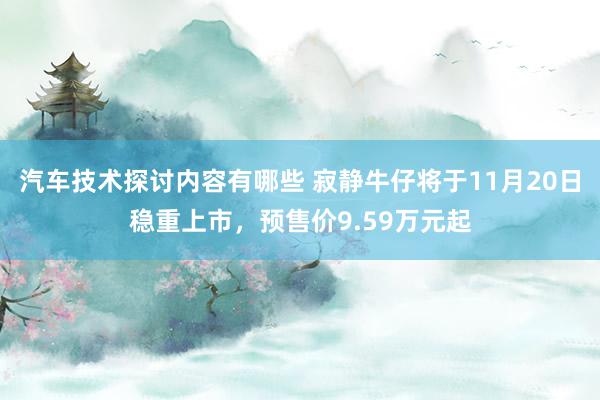 汽车技术探讨内容有哪些 寂静牛仔将于11月20日稳重上市，预售价9.59万元起