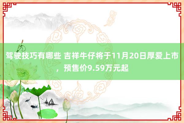 驾驶技巧有哪些 吉祥牛仔将于11月20日厚爱上市，预售价9.59万元起