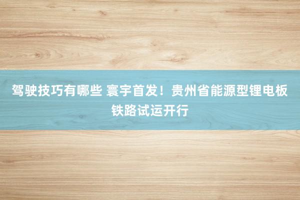 驾驶技巧有哪些 寰宇首发！贵州省能源型锂电板铁路试运开行